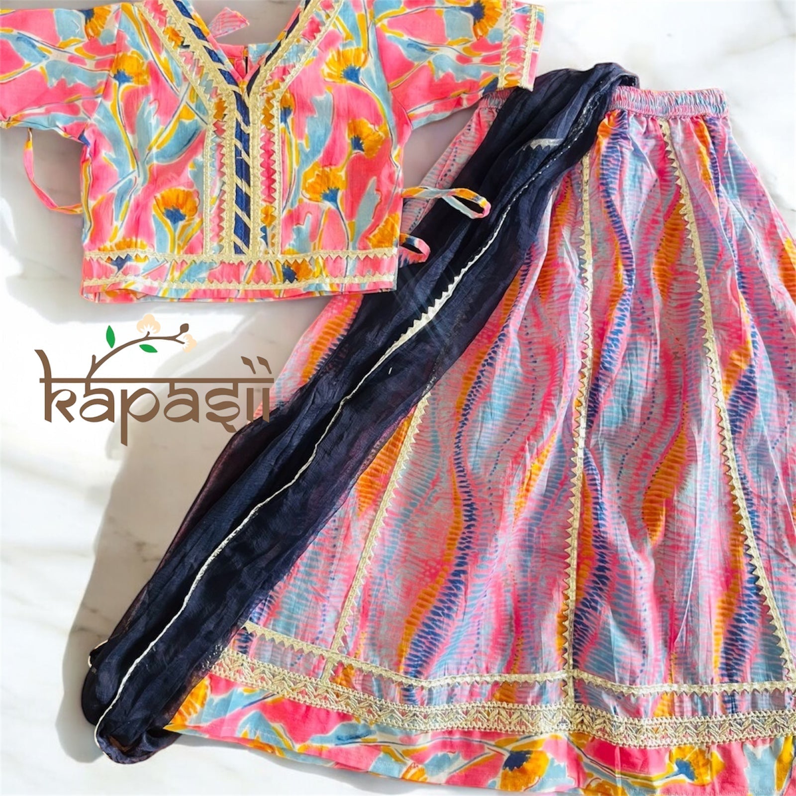 Girls lehenga choli set with duptta floral pink lavender