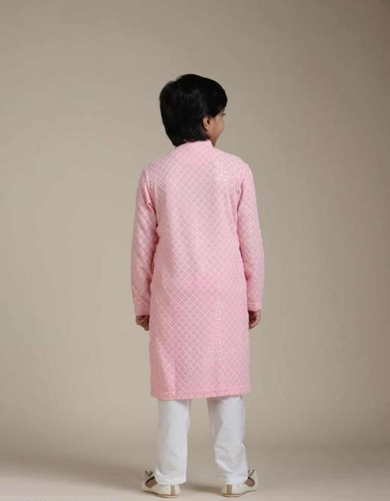 Pink lukhnawi boys kurta pajama set with collar with embroidery work
