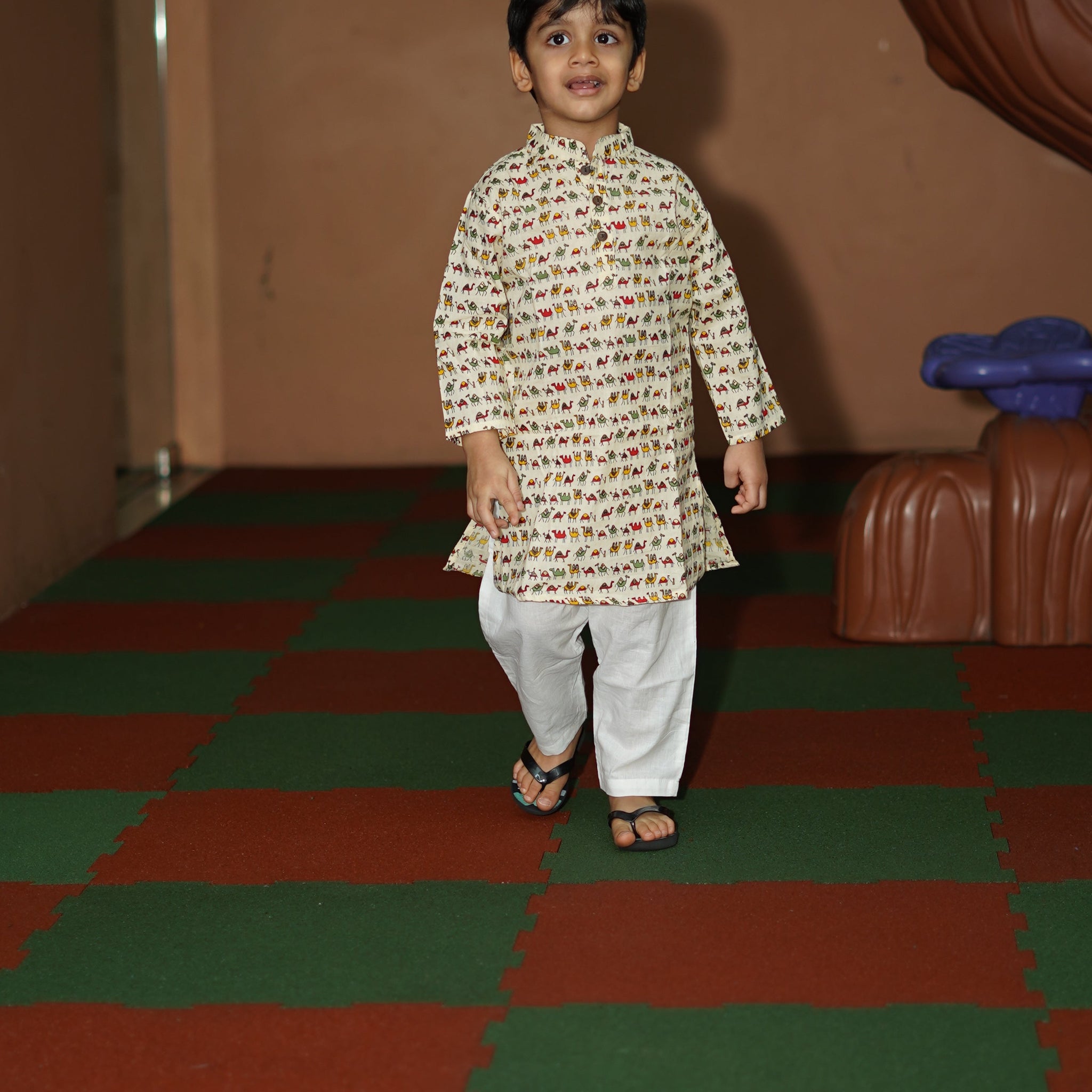 Camel printed rusty kurta pajama set