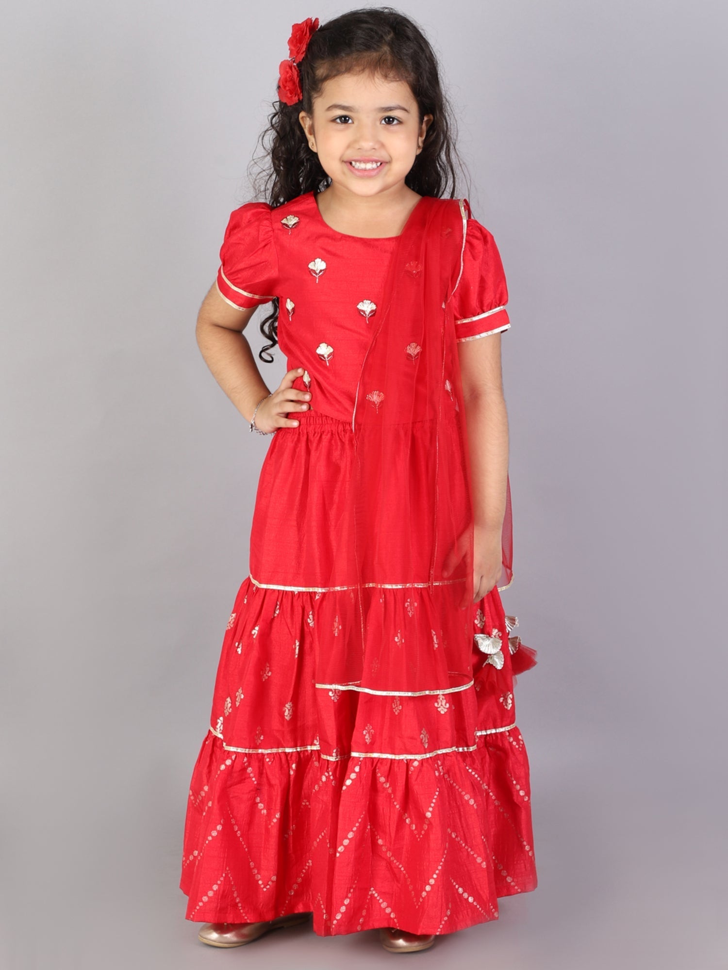 Mehfil Girls red jamavar choli with ghaghra with dupatta set