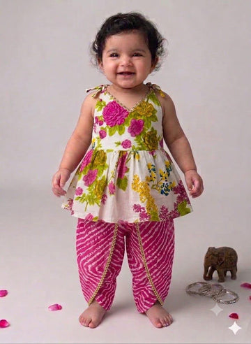 Ladoo infant girls halter neck top dhoti set