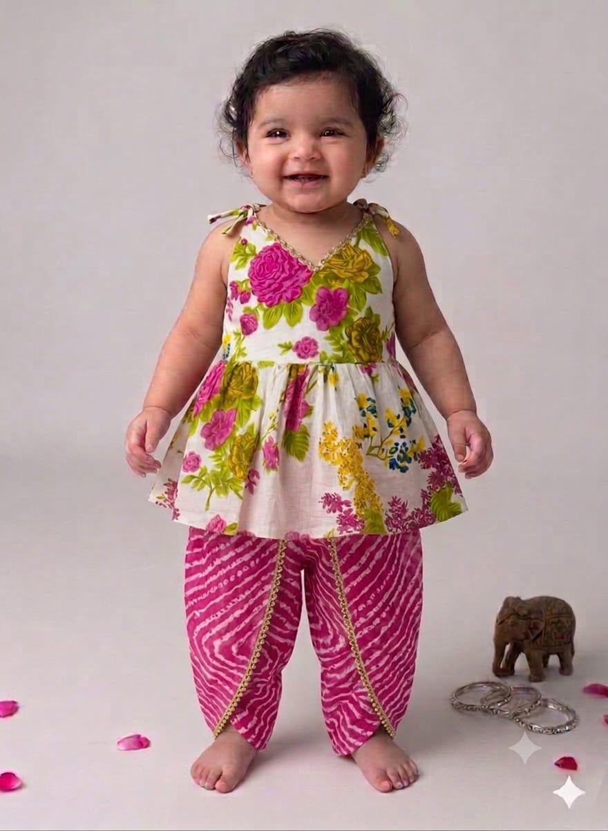 Ladoo infant girls halter neck top dhoti set