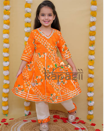 Basant orange bandhani anarkali set