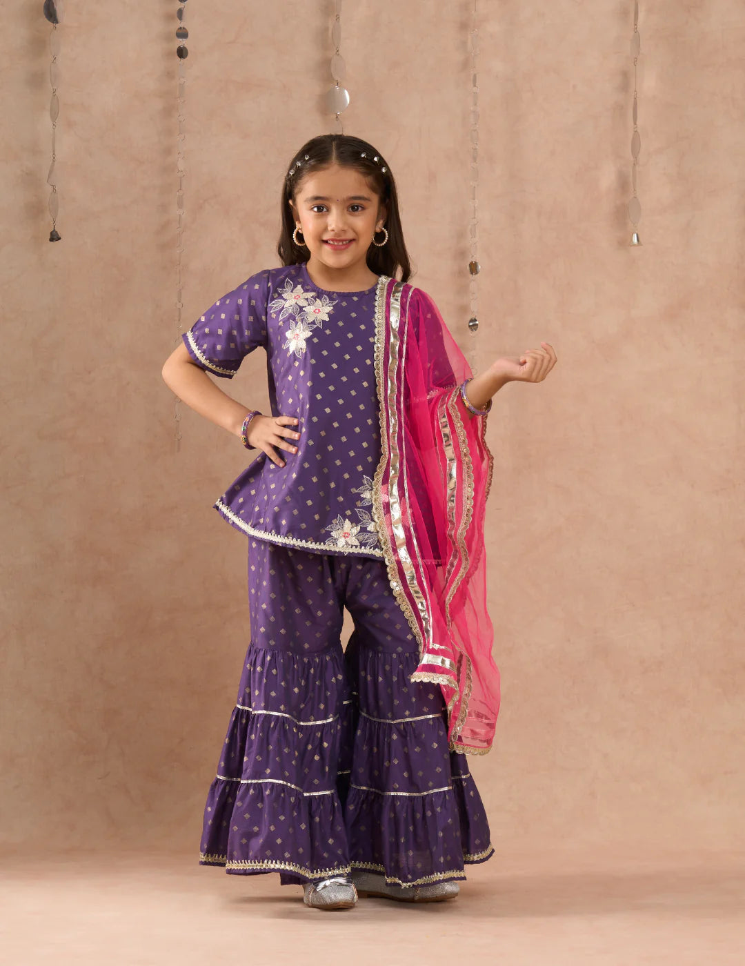 Mehfil girls purple kurta with Sharara set
