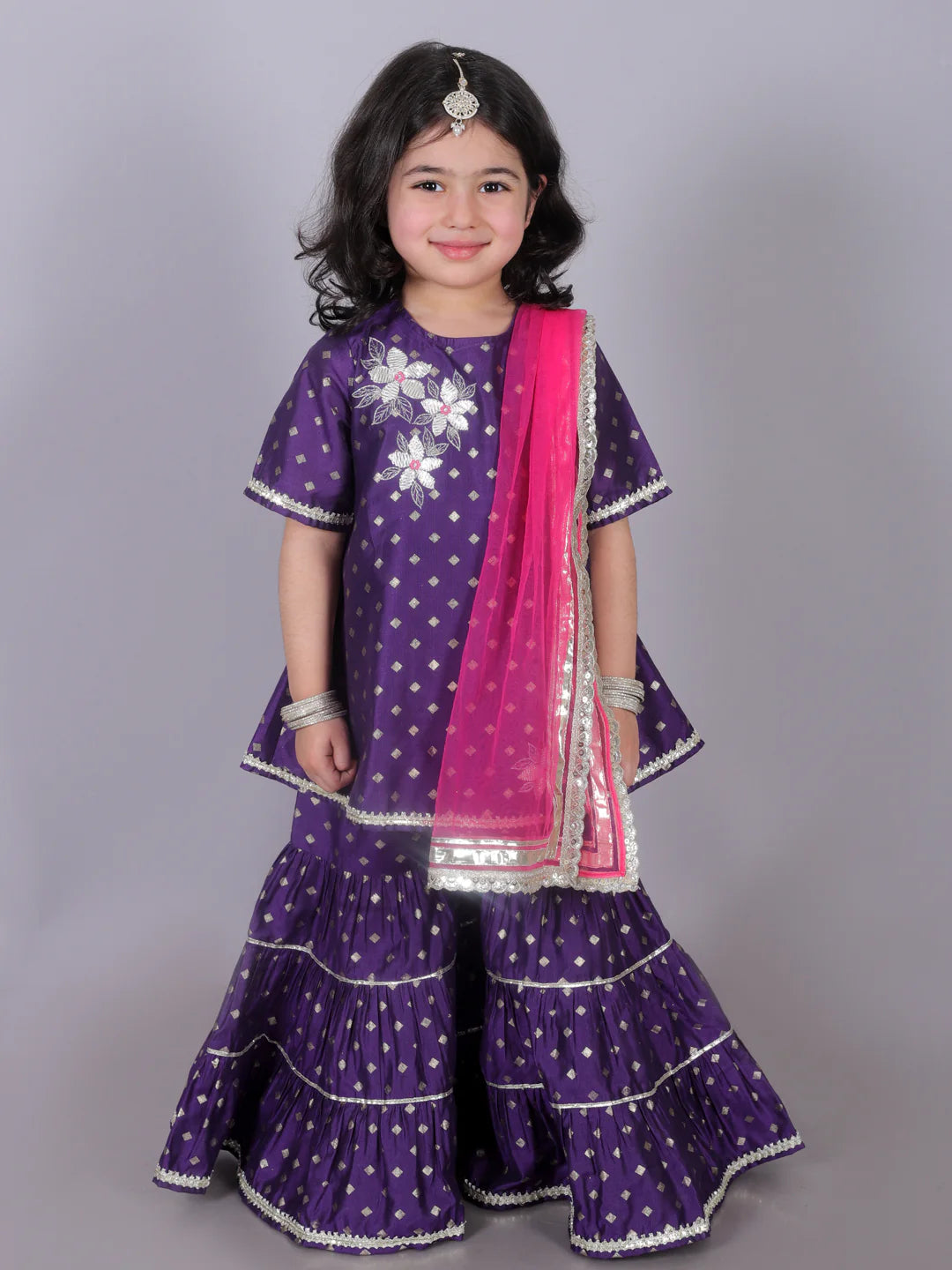 Mehfil girls purple kurta with Sharara set