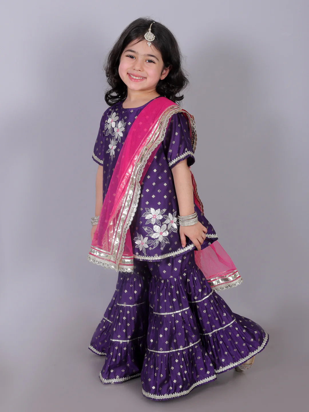 Mehfil girls purple kurta with Sharara set