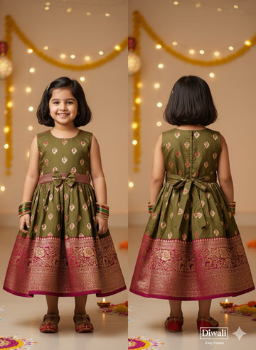 Ahilya paithani mehndi frock
