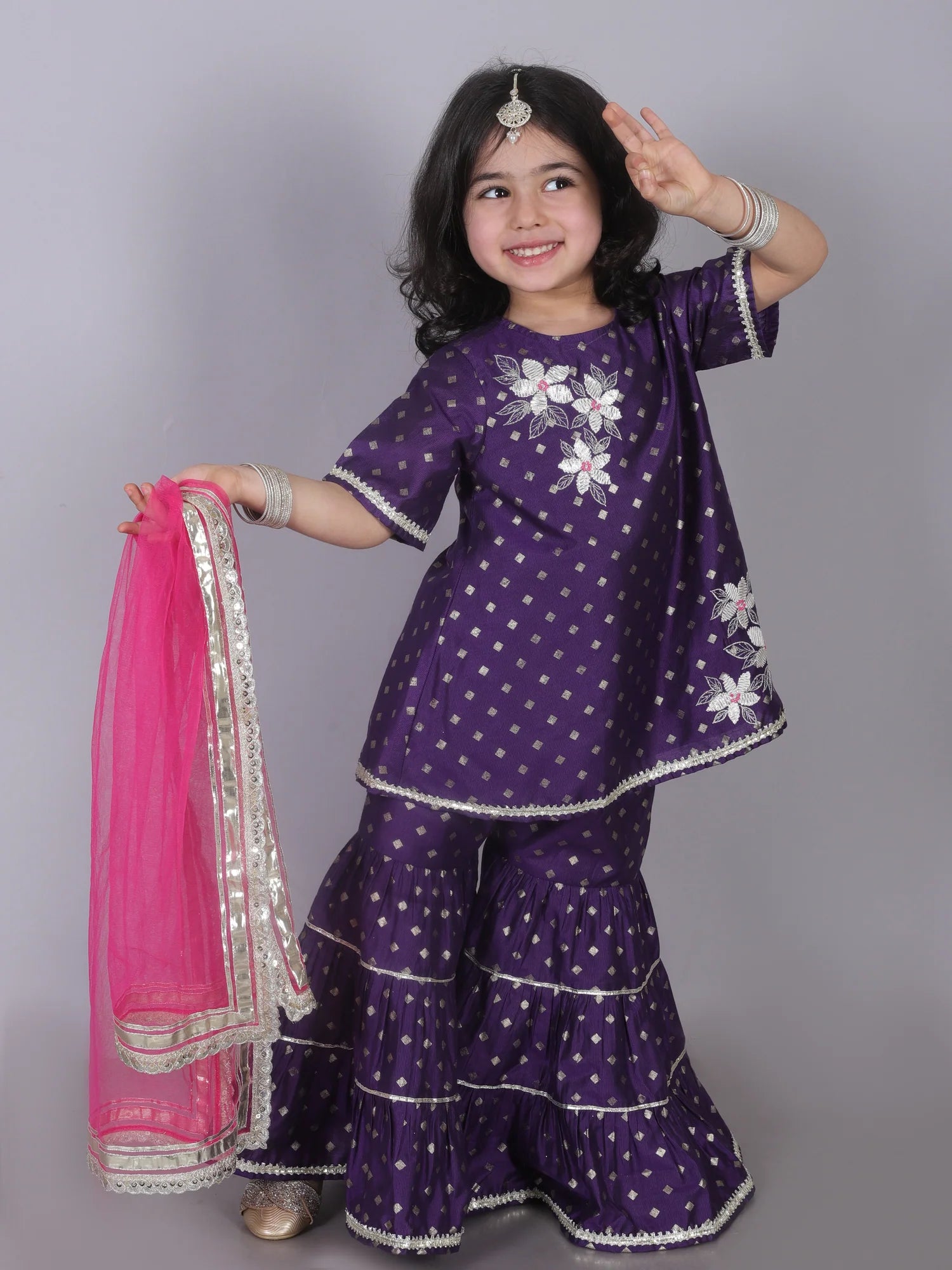 Mehfil girls purple kurta with Sharara set