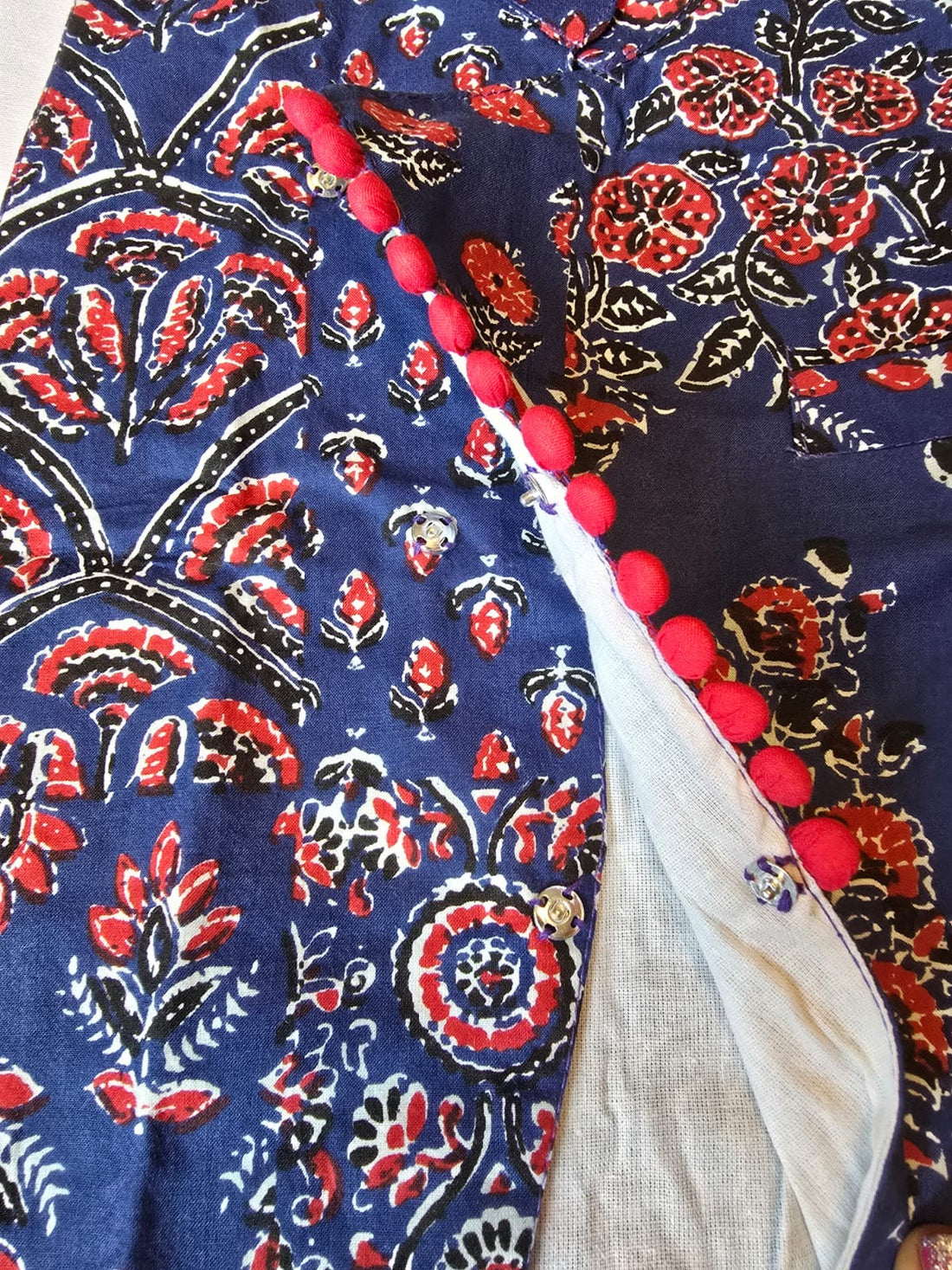Red and blue kurta pajama jacket set