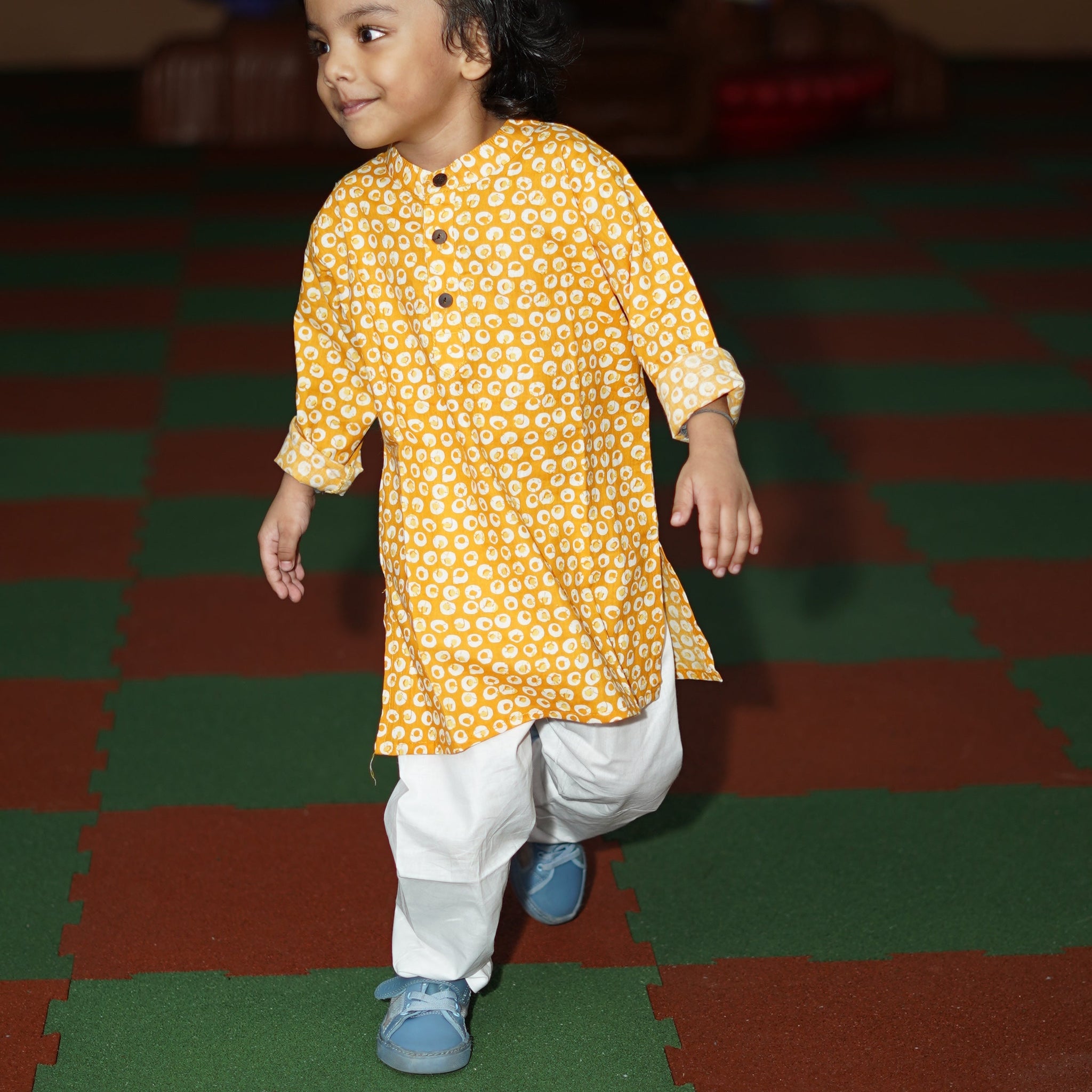 Apricot Bubble Printed Kurta Set (6months-5years)