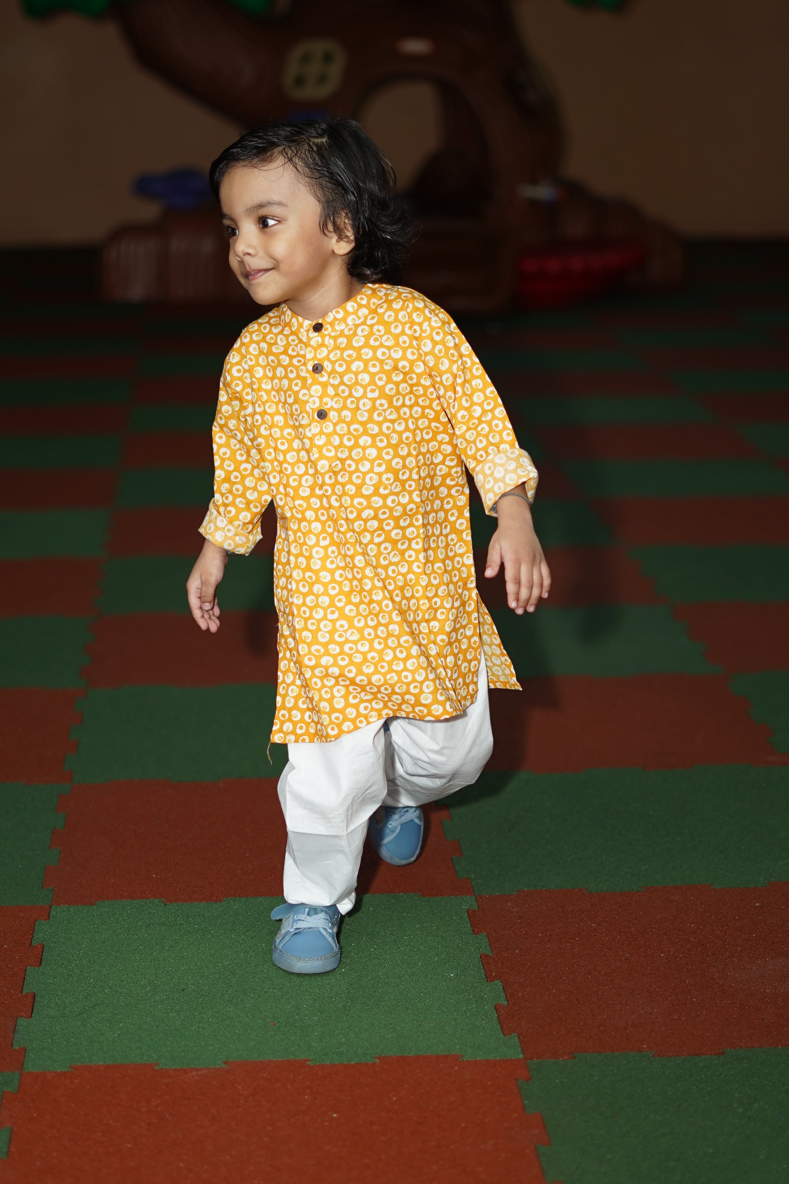 Apricot Bubble Printed Kurta Set (6months-5years)