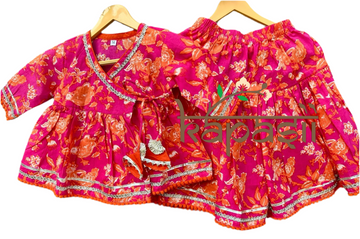 Ladoo infant anghrakha lehenga  baby  set- orange and pink