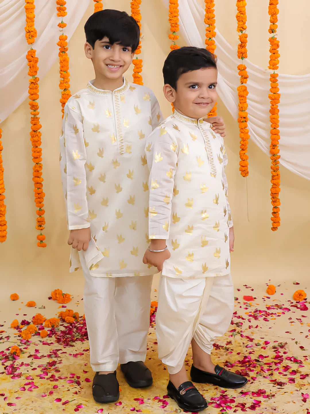 Mehfil off white gold foiled kurta pajama set