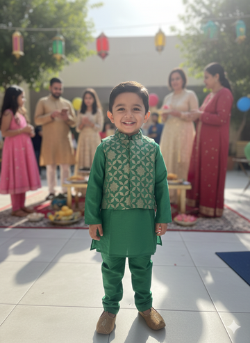 Tyoohar boys green kurta pajama jacket set