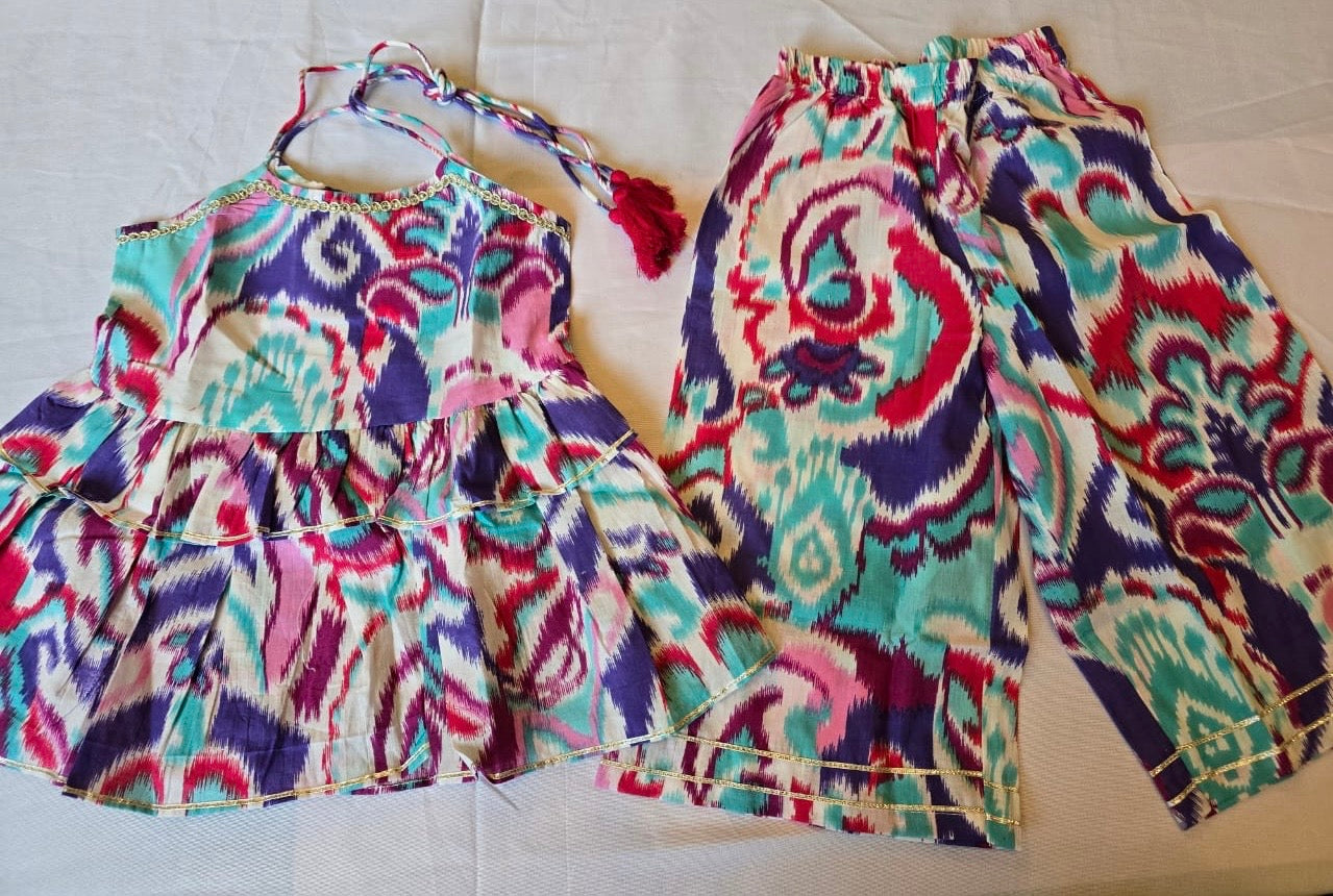 Girls cord set Ikkat print blue eyes