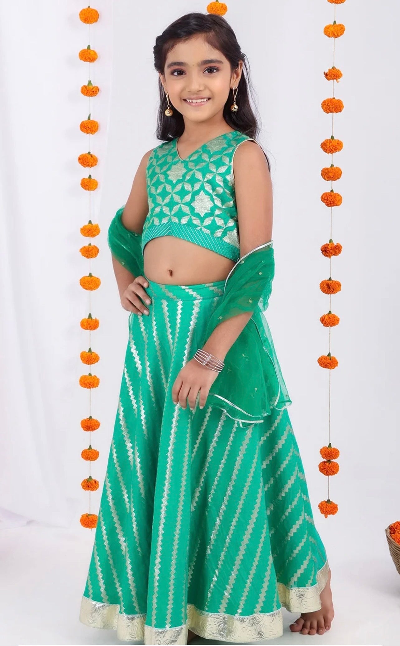 Tyoohar Girls sea green lehenga choli set