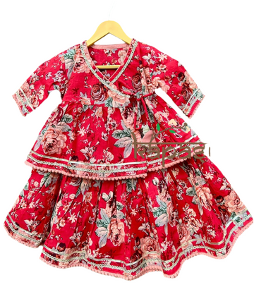 Ladoo infant anghrakha lehenga  baby  set- red flower