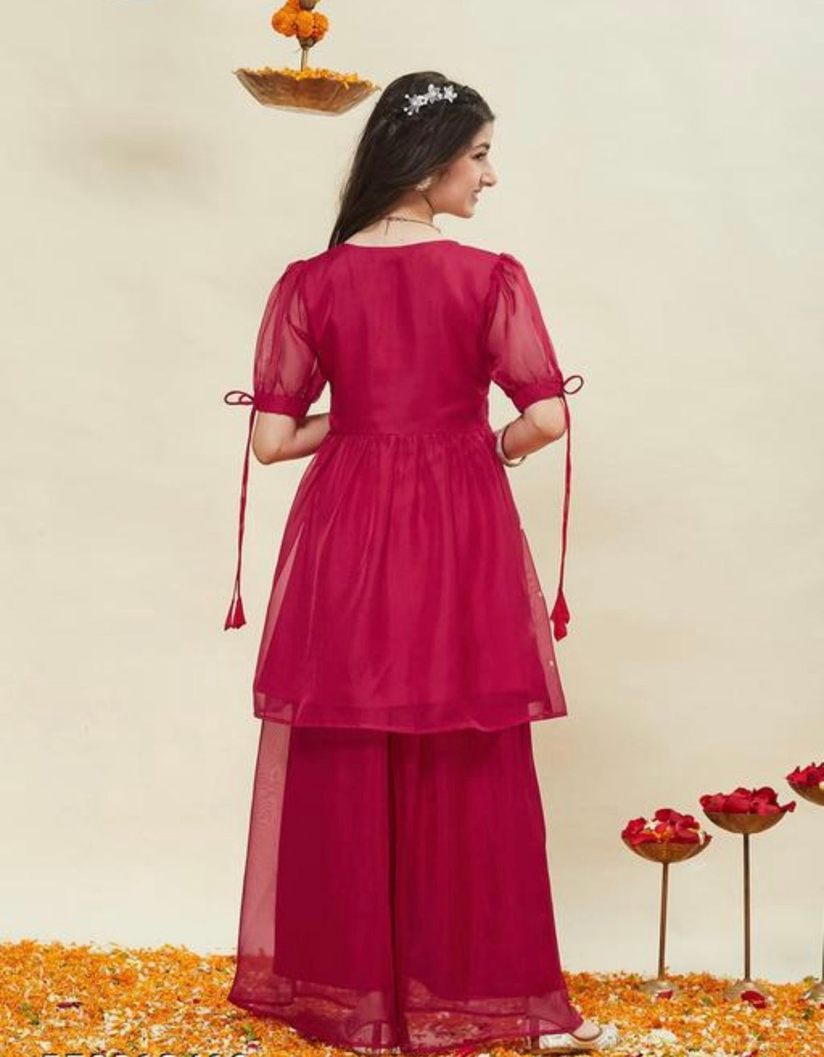 Pink tissue kurti and plazzo set