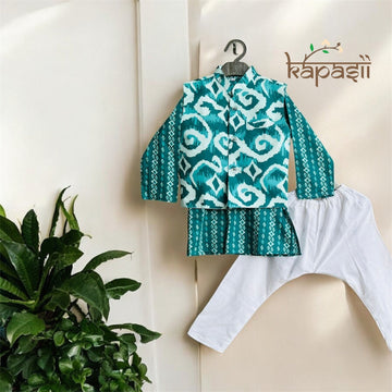 Utsav teal kurta pajama jacket set boys