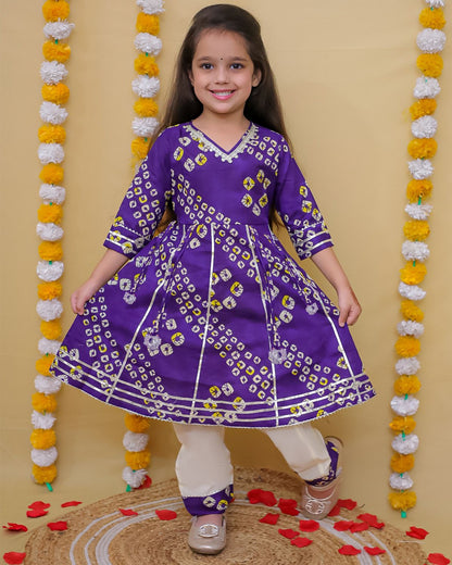 Basant purple bandhani anarkali set