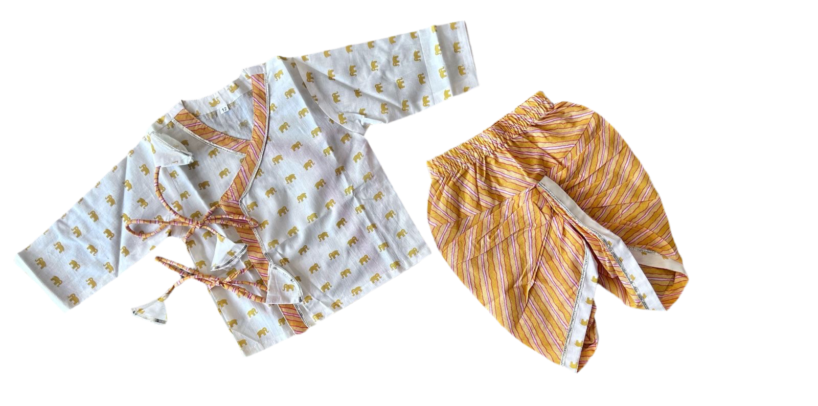Ladoo infant anghrakha baby set- beige mustard