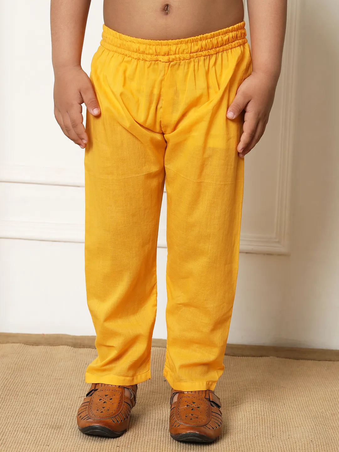 Boys kota doria yellow kurta pajama set