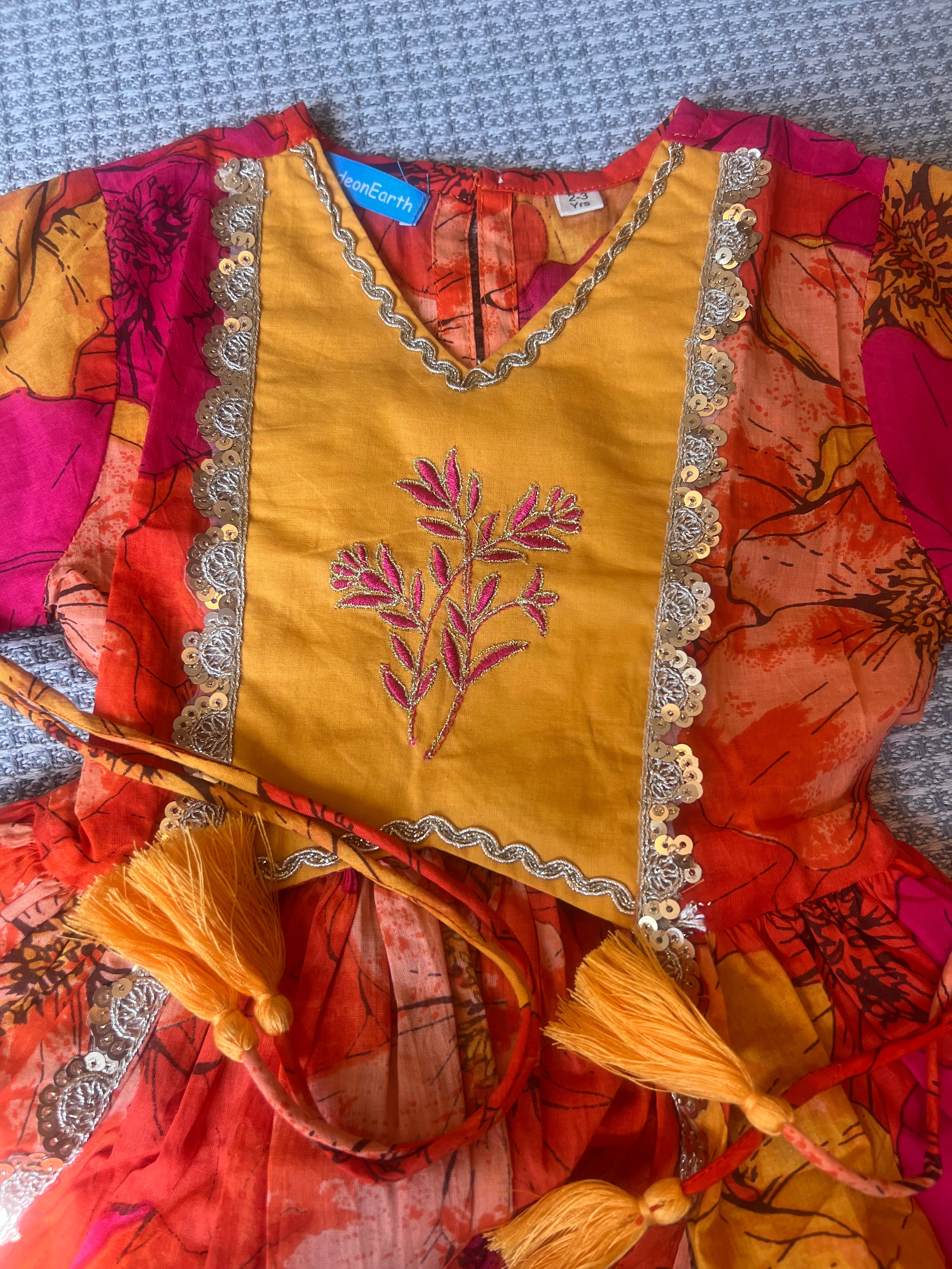 Inayat mustard orange hand embroidered shrug set