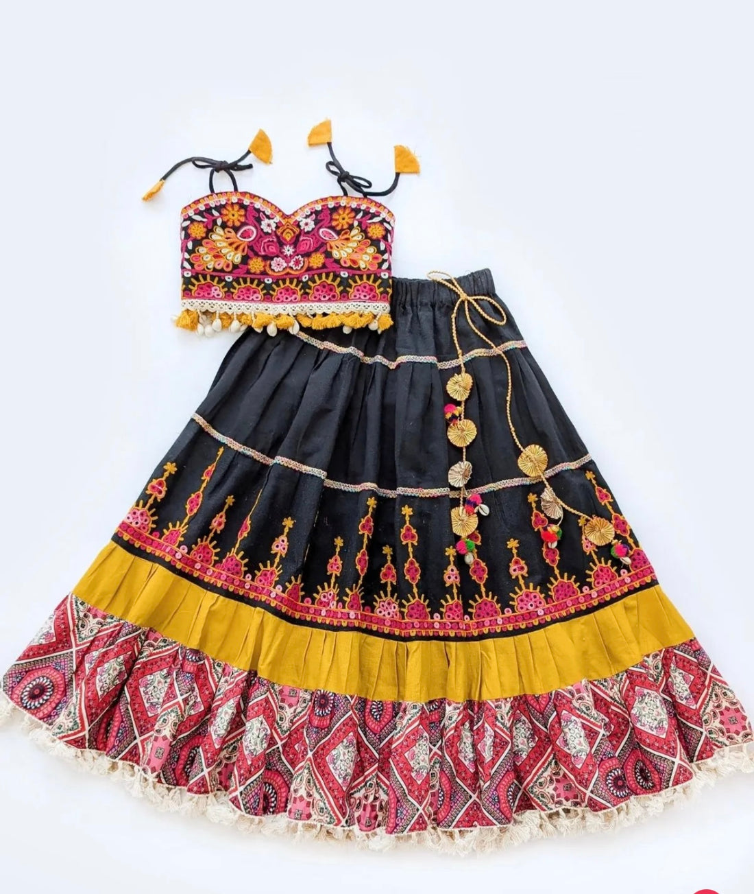 Ghoomar black ghamthi traditional lehenga choli for girls- mustard and black