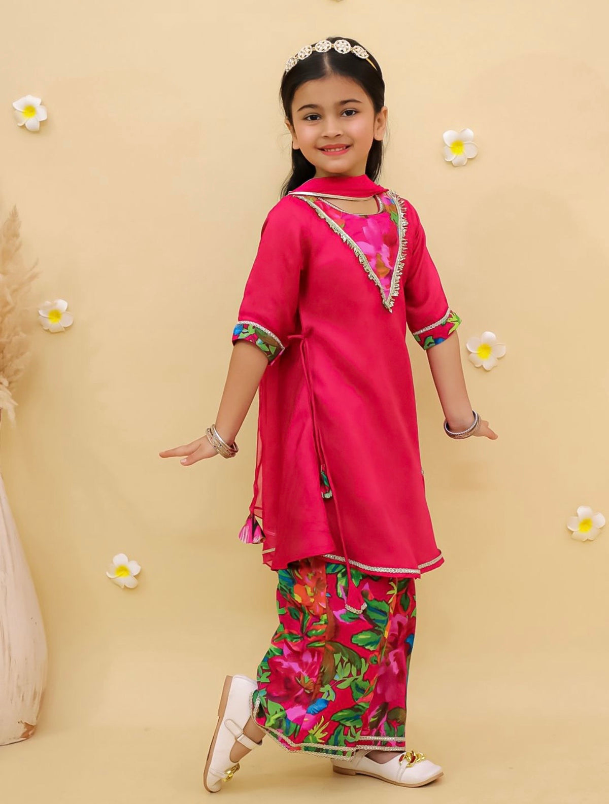 Satin party wear kurta pant set for girls