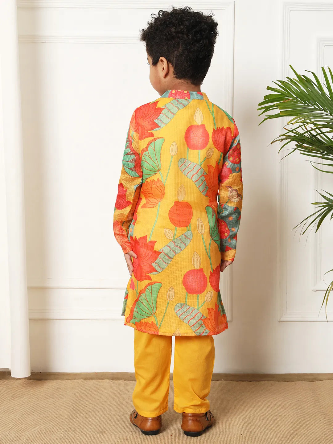 Boys kota doria yellow kurta pajama set