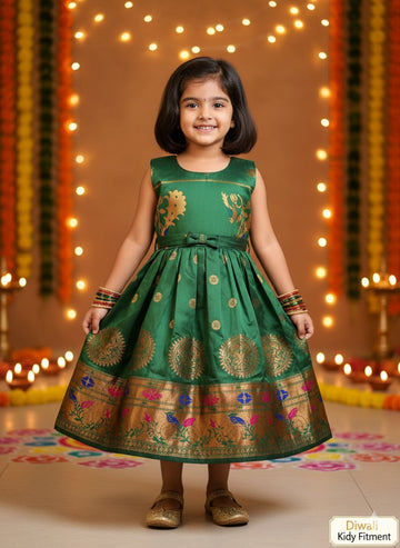 Ahilya paithani green frock