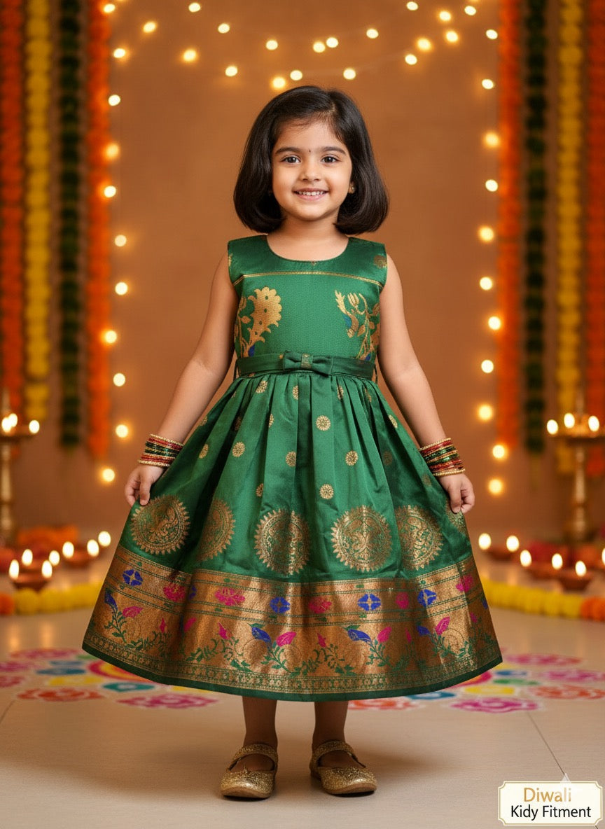 Ahilya paithani green frock