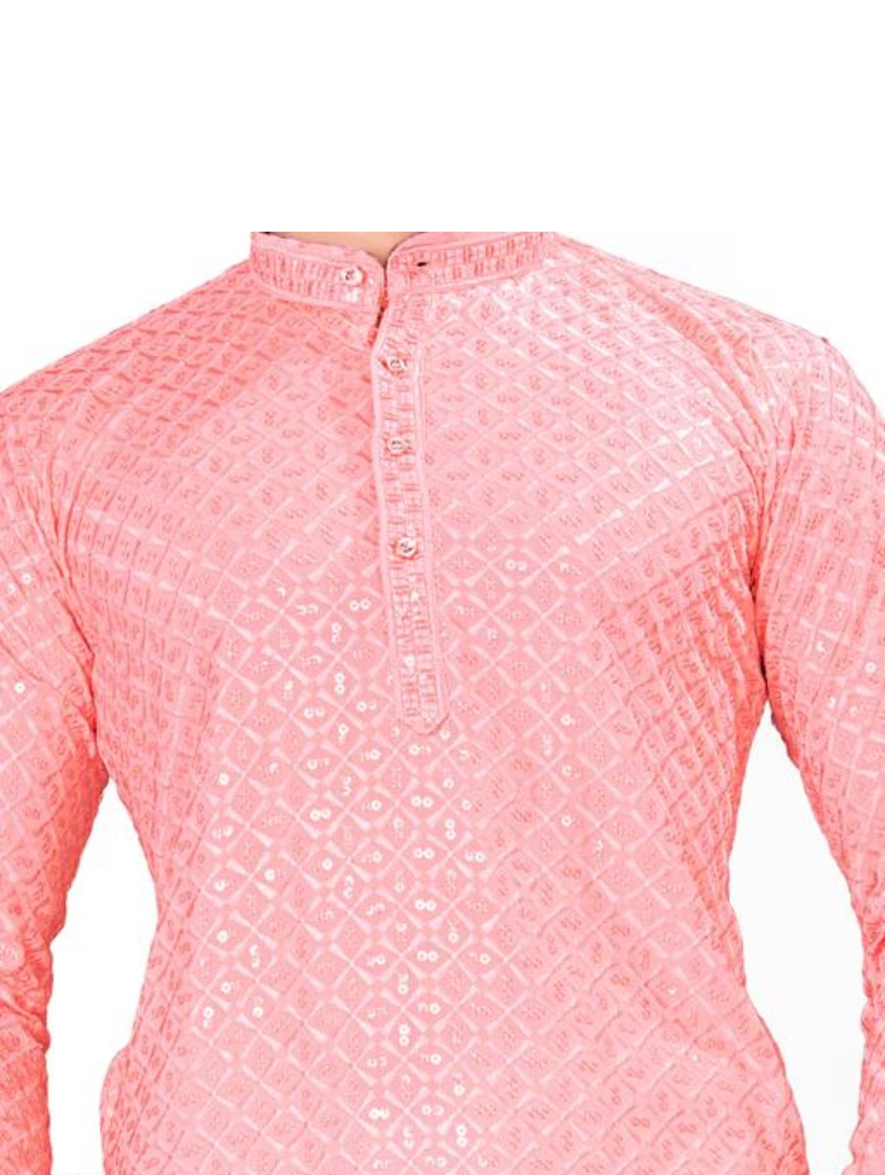 Pink lukhnawi boys kurta pajama set with collar with embroidery work