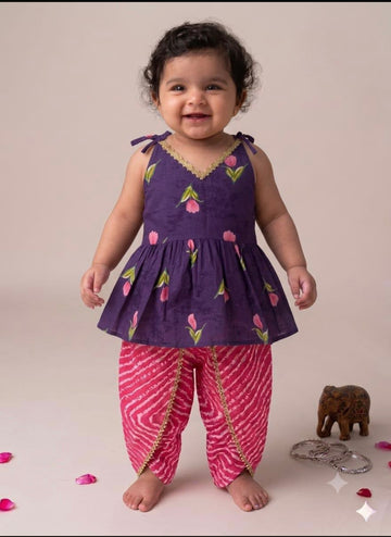 Ladoo infant girls halter neck top dhoti  set