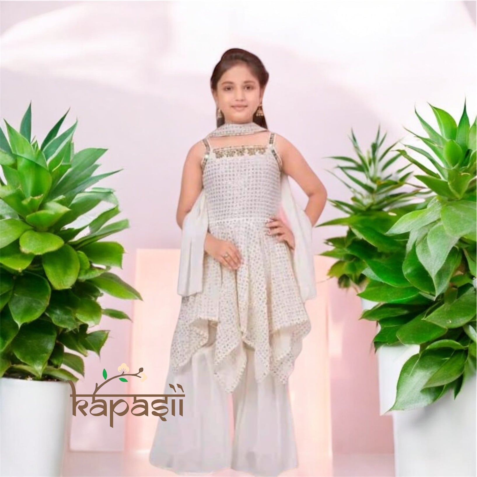 White off shoulder glam sling top with Sharara set and dupatta