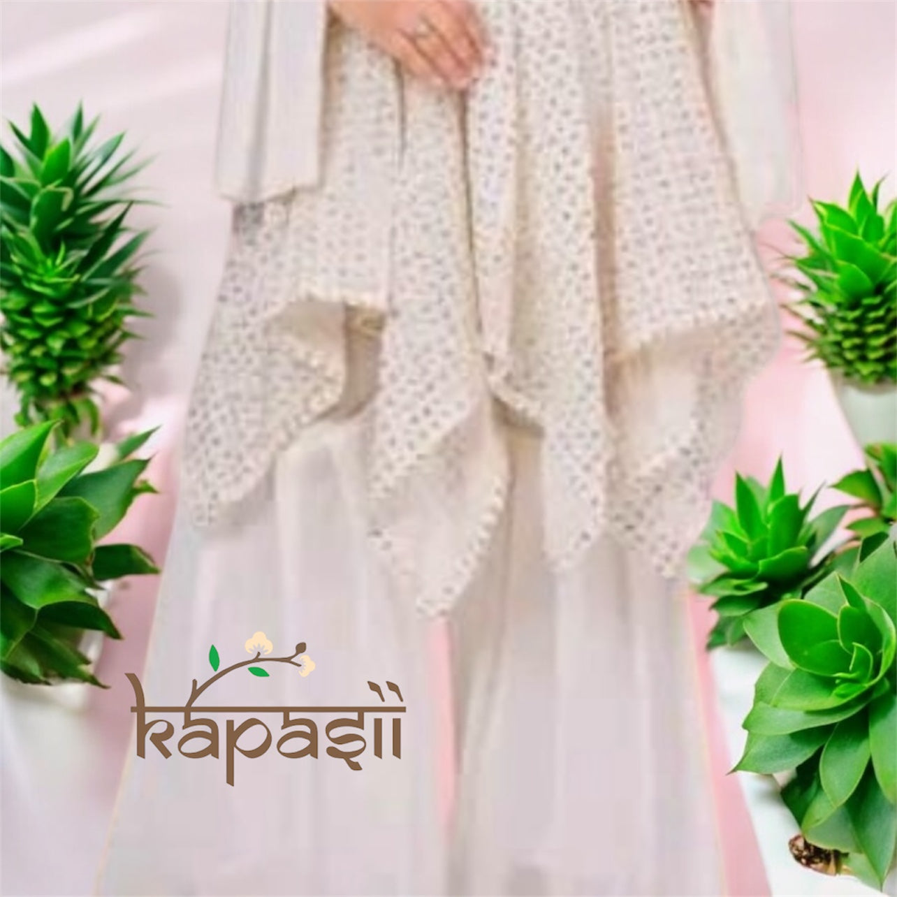 White off shoulder glam sling top with Sharara set and dupatta