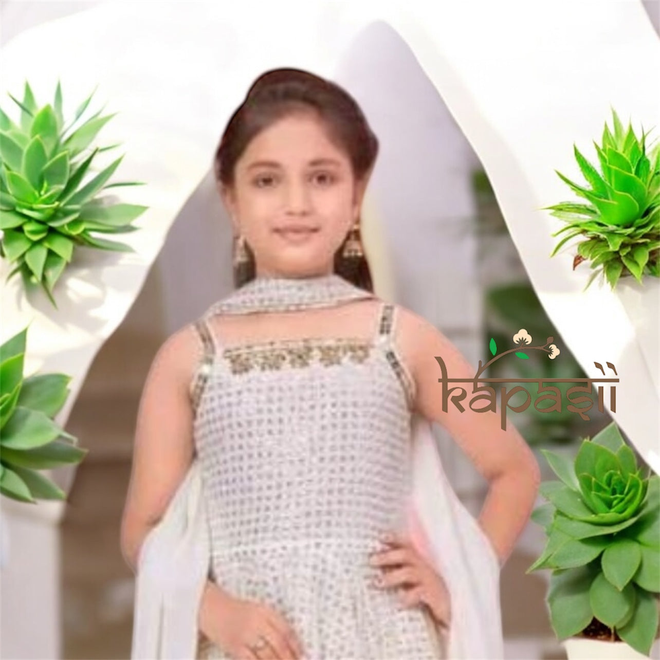 White off shoulder glam sling top with Sharara set and dupatta