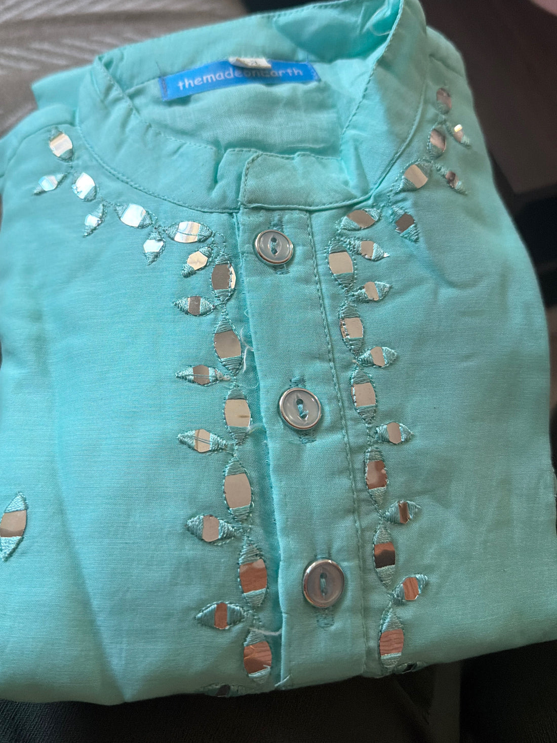 Sea blue mirror work kurta pajama set