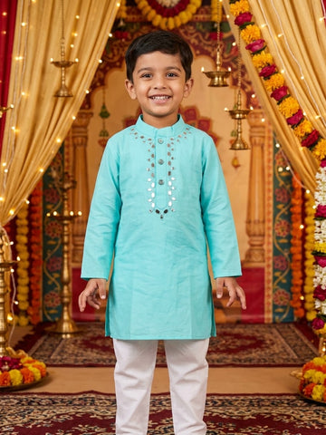 Sea blue mirror work kurta pajama set