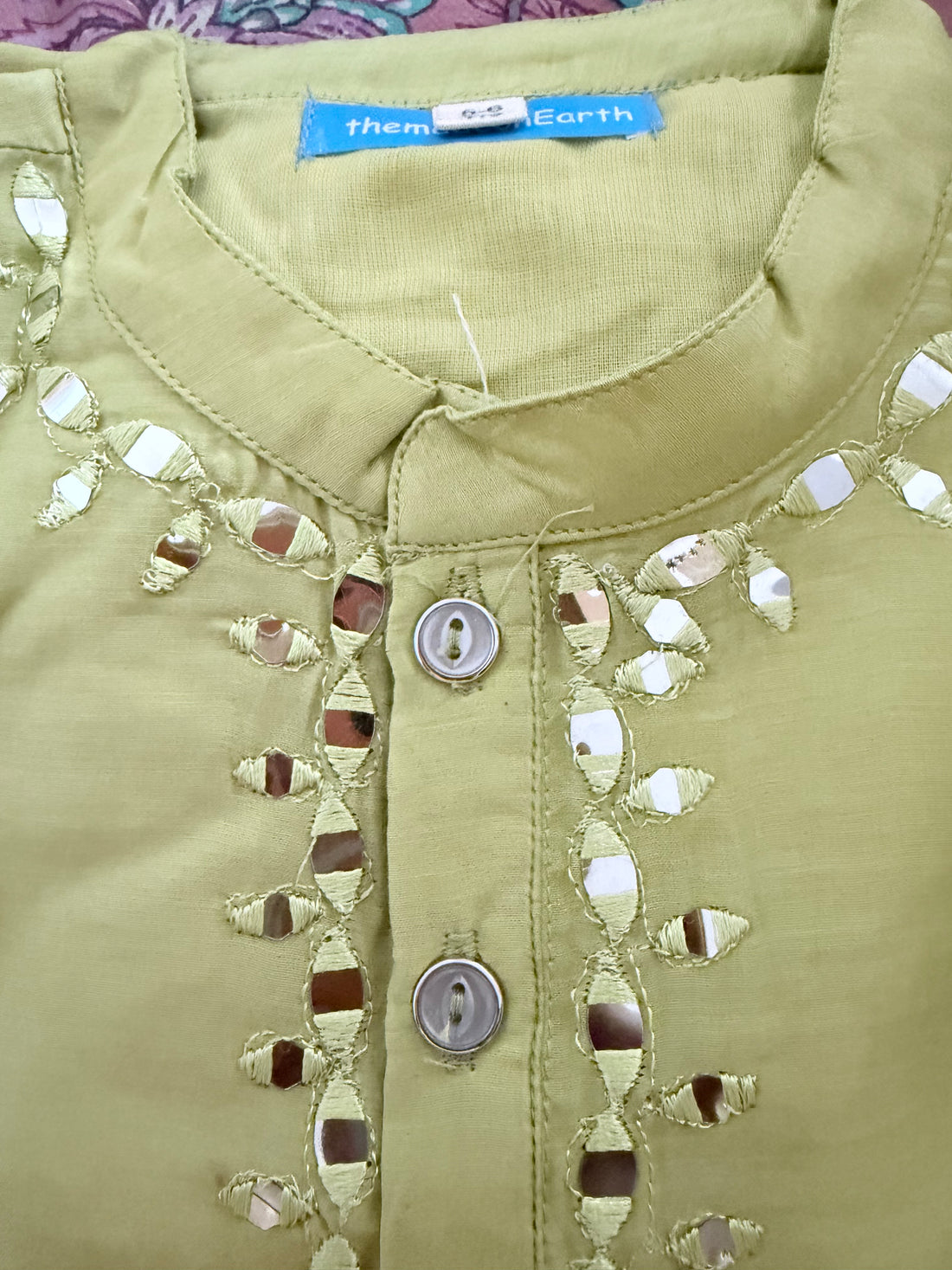 Pista green mirror work kurta pajama set