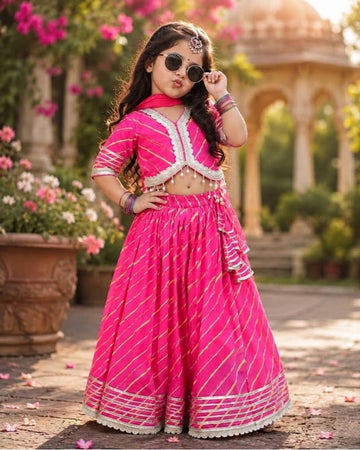 Pretty pink lehenga choli dupatta set with danglers