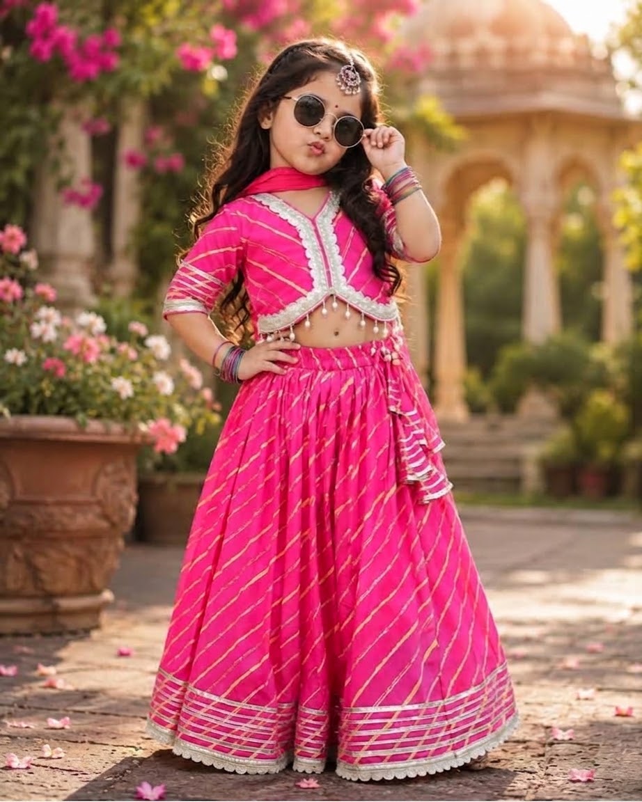Pretty pink lehenga choli dupatta set with danglers