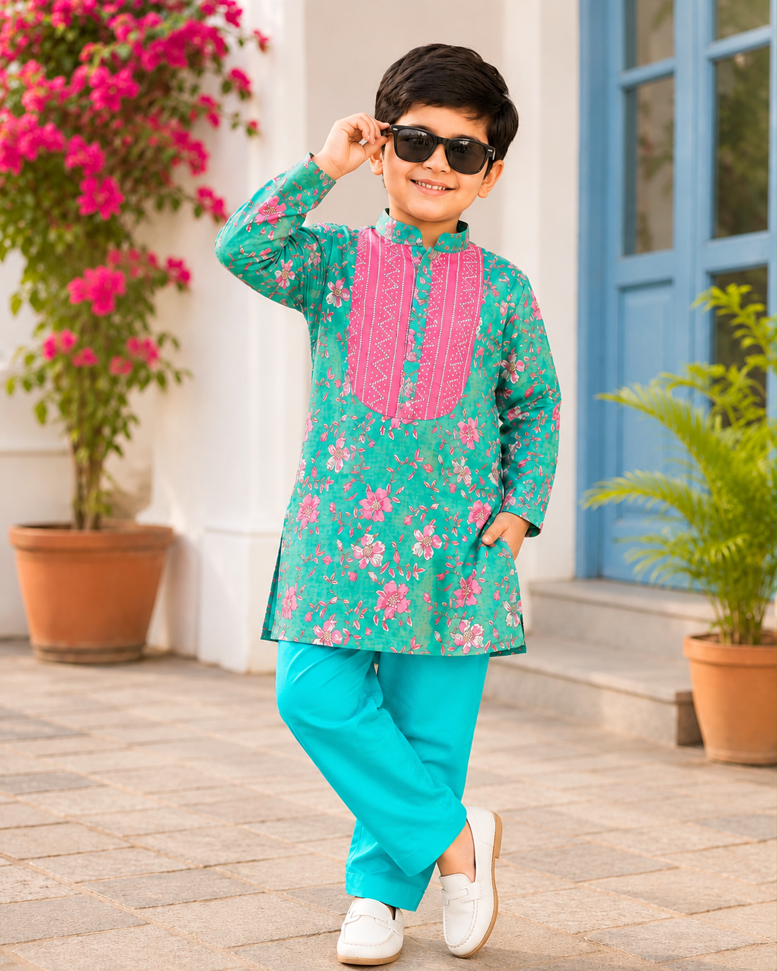 Boys bandhani printed kurta pajama set