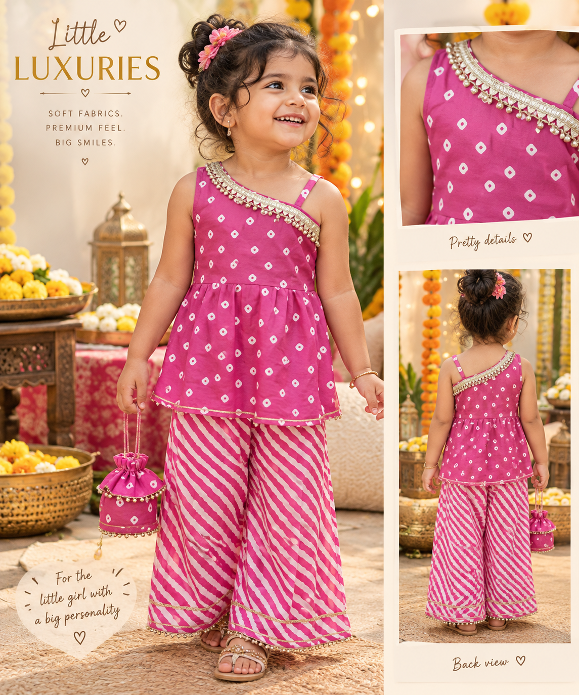 Girls pink off shoulder kurta with bottom party wear