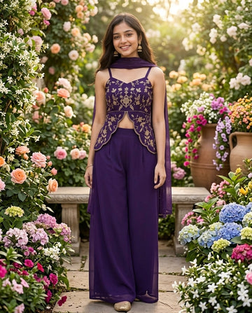 Purple party wear cord set for teen girls