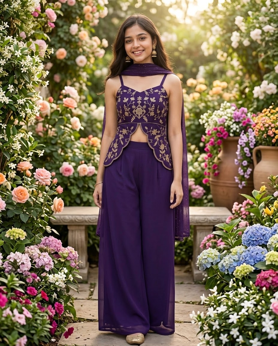 Purple party wear cord set for teen girls