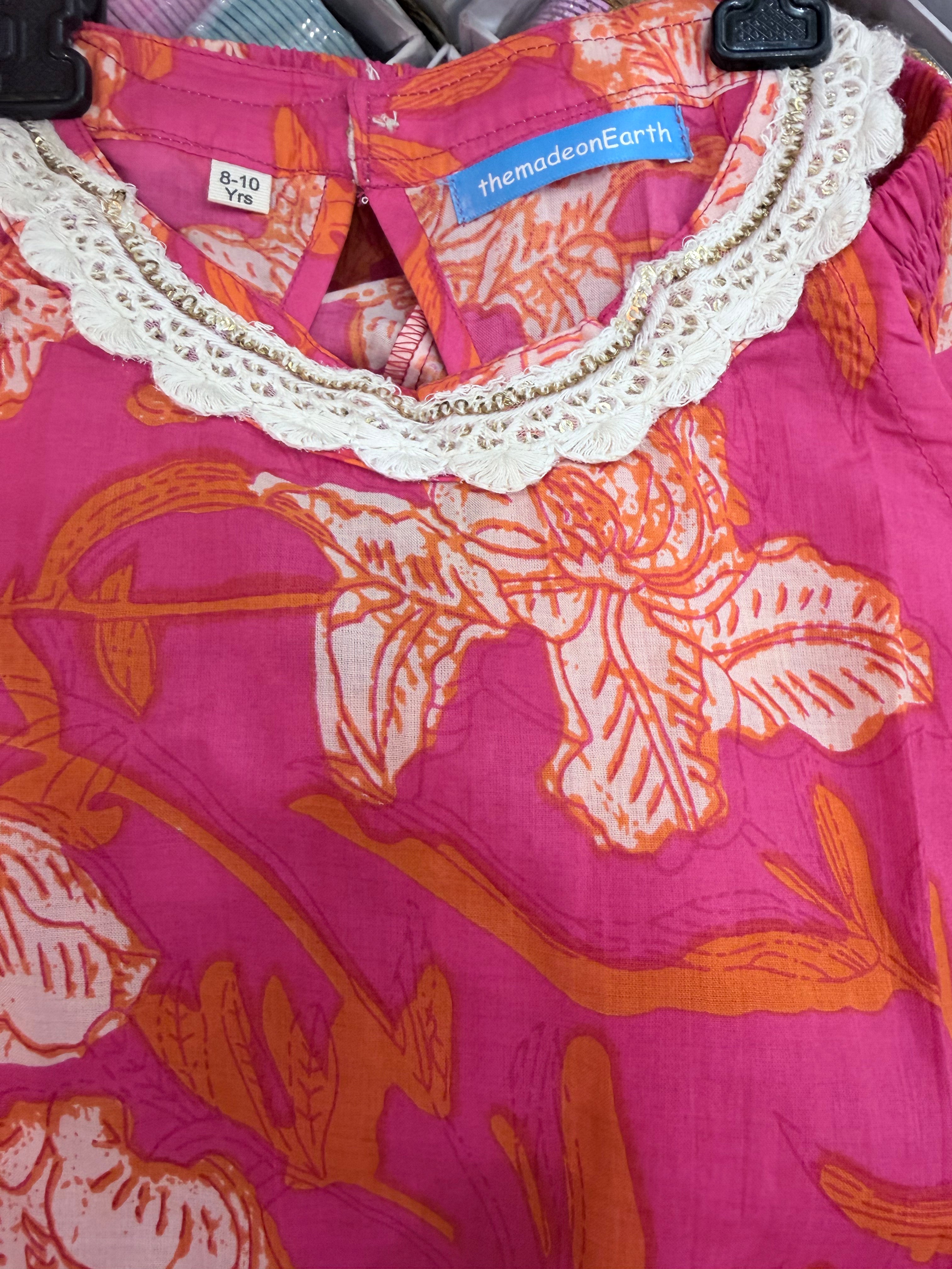 Girls pink and orange halter neck top pant set