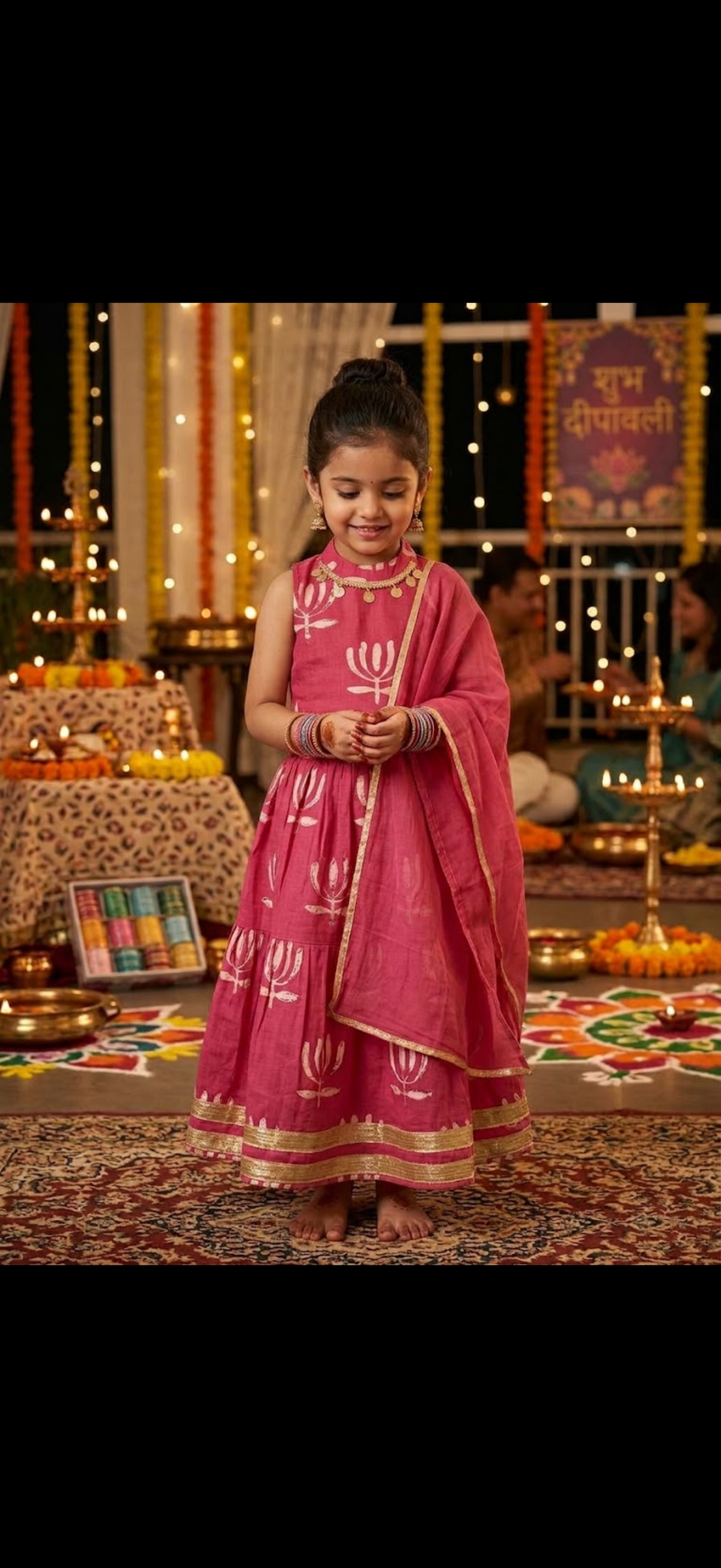 Baby deep pink halter neck lehenga choli set with dupatta