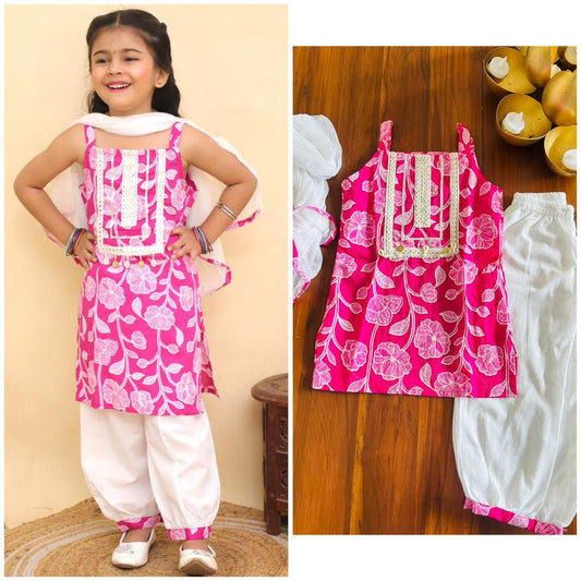 Pink and white flower afghani set