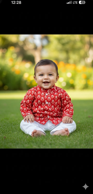 Ladoo red infant kurta pajama set - boys